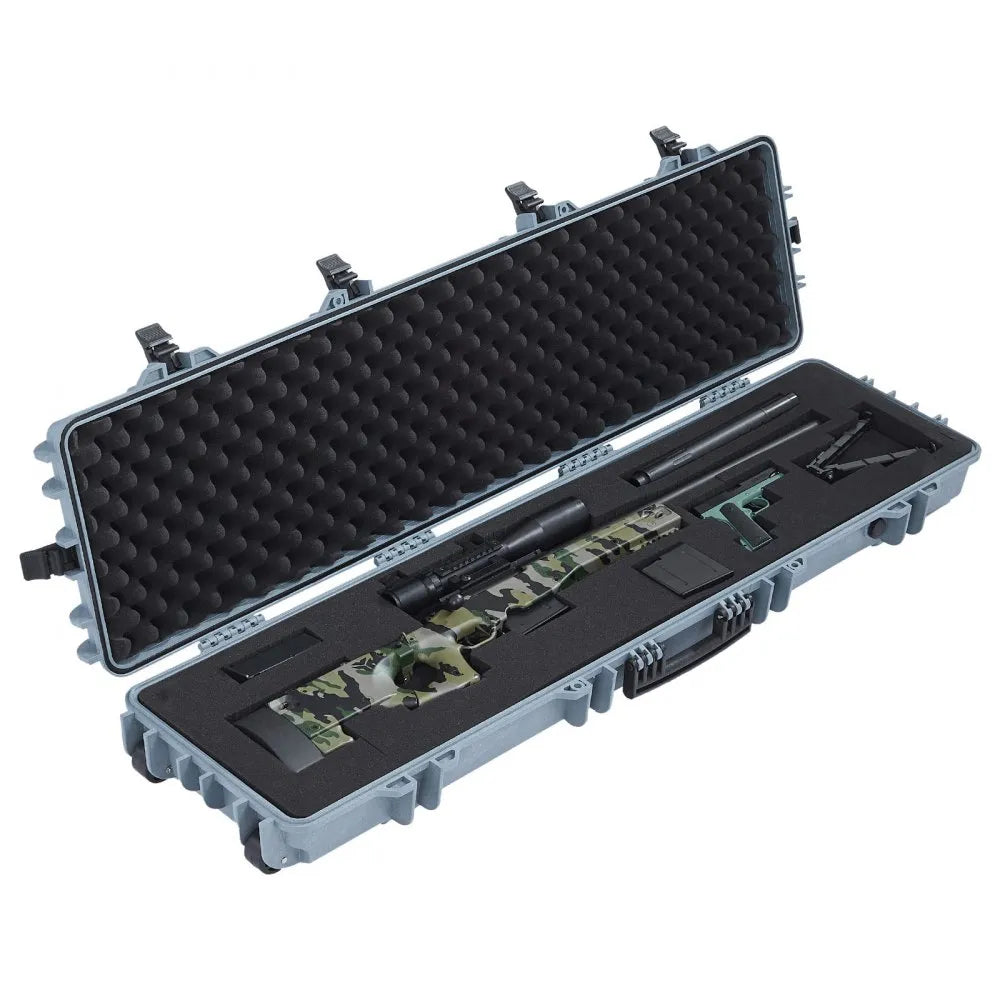 VEVOR Hard Rifle Case, Lockable Rifle Case with Pre-cut Foams, 50 in Movable Gun Storage with Wheels, IP67 Waterproof & Dustproof Pistol Storage for Rifle, Shotgun, Airsoft Gun, Grey