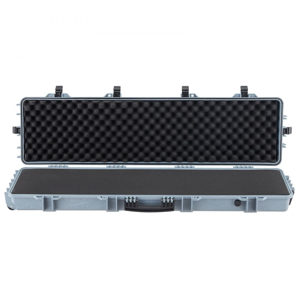 VEVOR Hard Rifle Case, Lockable Rifle Case with Pre-cut Foams, 50 in Movable Gun Storage with Wheels, IP67 Waterproof & Dustproof Pistol Storage for Rifle, Shotgun, Airsoft Gun, Grey