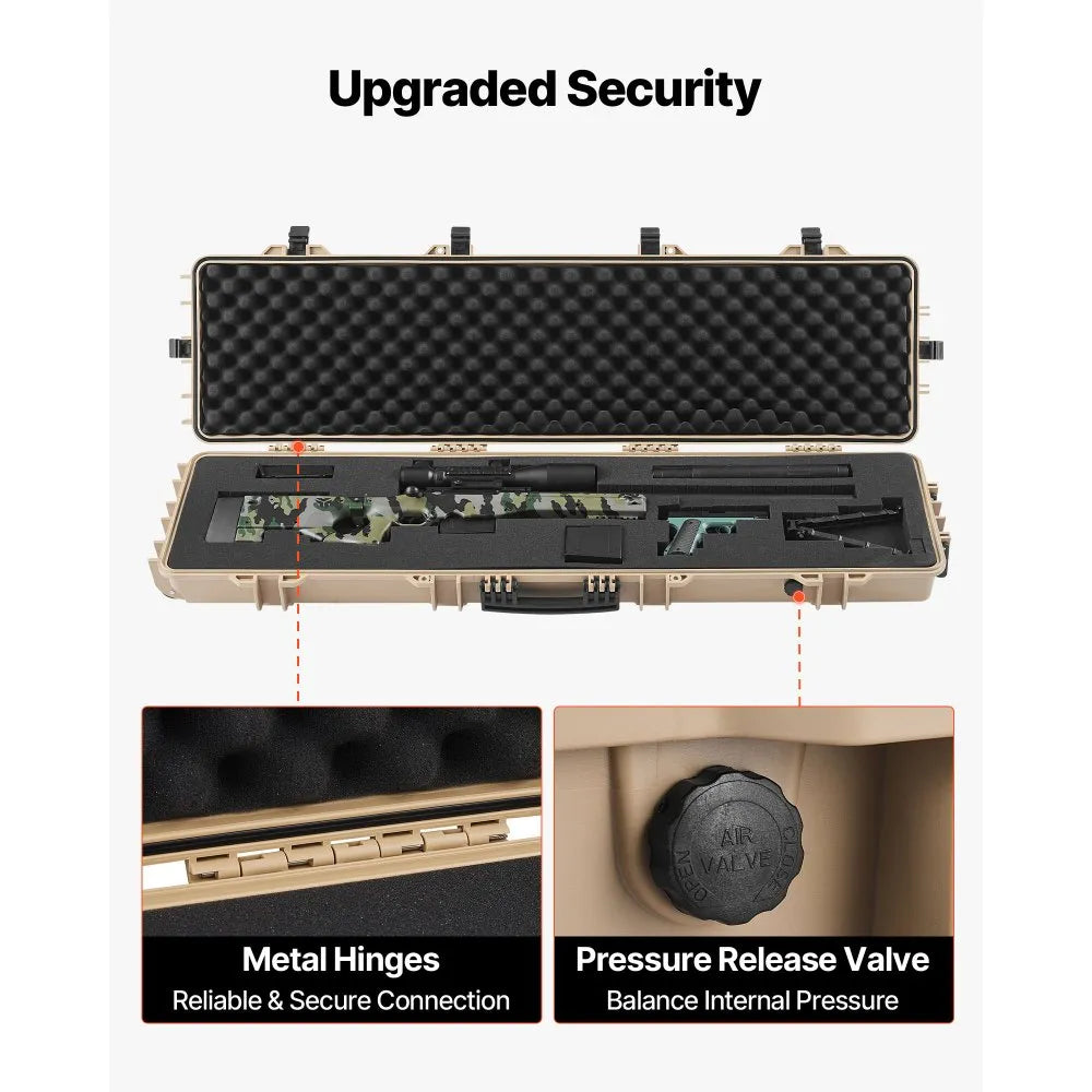 VEVOR Hard Rifle Case, Lockable Rifle Case with Pre-cut Foams, 50 in Movable Gun Storage with Wheels, IP67 Waterproof & Dustproof Pistol Storage for Rifle, Shotgun, Airsoft Gun, Khaki