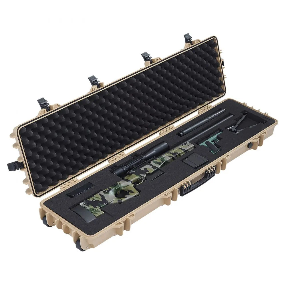 VEVOR Hard Rifle Case, Lockable Rifle Case with Pre-cut Foams, 50 in Movable Gun Storage with Wheels, IP67 Waterproof & Dustproof Pistol Storage for Rifle, Shotgun, Airsoft Gun, Khaki