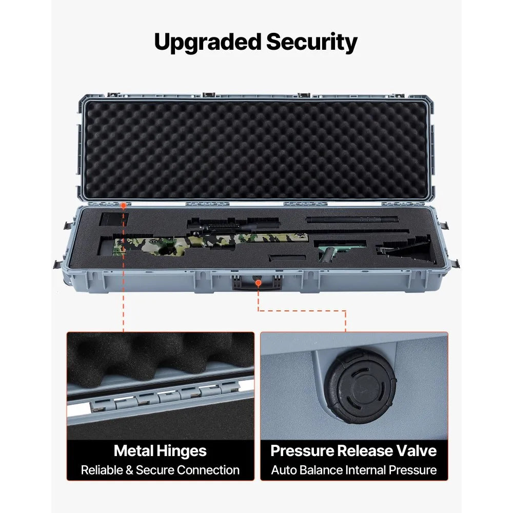 VEVOR Hard Rifle Case, Lockable Rifle Case with Pre-cut Foams, 52 in Gun Storage with Wheels, Heavy Duty IP67 Waterproof & Dustproof Pistol Storage Cases for Rifles, Shotguns, Airsoft Guns, Grey