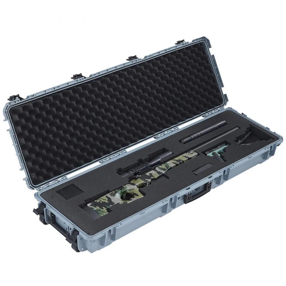 VEVOR Hard Rifle Case, Lockable Rifle Case with Pre-cut Foams, 52 in Gun Storage with Wheels, Heavy Duty IP67 Waterproof & Dustproof Pistol Storage Cases for Rifles, Shotguns, Airsoft Guns, Grey