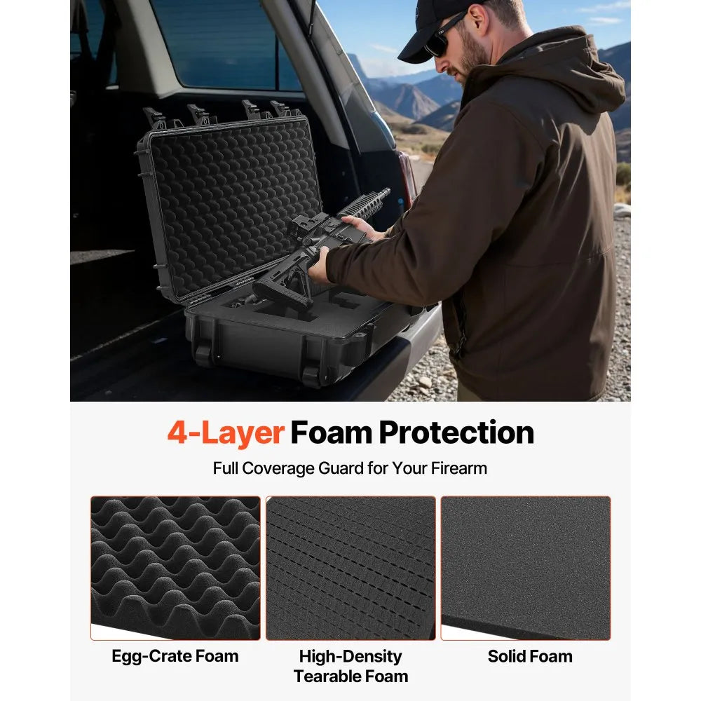 VEVOR Hard Rifle Case, Lockable Rifle Case with 4 Layers Pre-cut Foams, 36 in Gun Storage with Wheels, IP67 Waterproof & Dustproof Pistol Storage Cases for Rifles, Shotguns, Airsoft Guns, Black