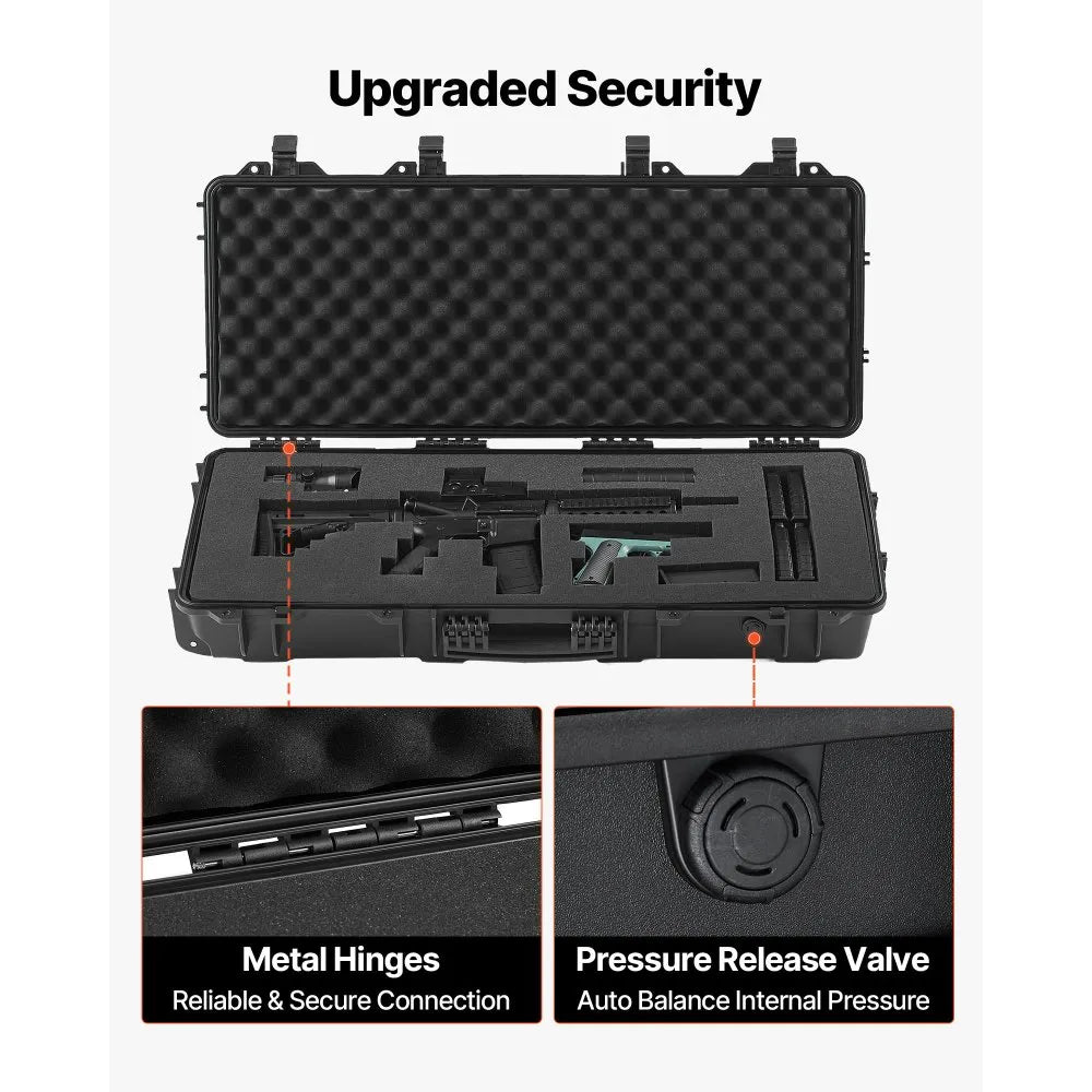 VEVOR Hard Rifle Case, Lockable Rifle Case with 4 Layers Pre-cut Foams, 36 in Gun Storage with Wheels, IP67 Waterproof & Dustproof Pistol Storage Cases for Rifles, Shotguns, Airsoft Guns, Black