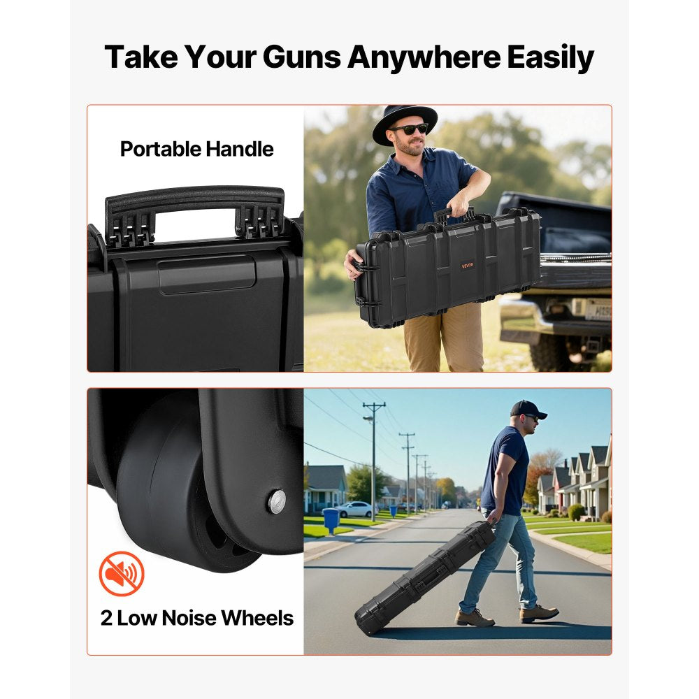 VEVOR Hard Rifle Case, Lockable Rifle Case with 4 Layers Pre-cut Foams, 36 in Gun Storage with Wheels, IP67 Waterproof & Dustproof Pistol Storage Cases for Rifles, Shotguns, Airsoft Guns, Black