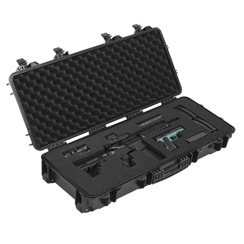 VEVOR Hard Rifle Case, Lockable Rifle Case with 4 Layers Pre-cut Foams, 36 in Gun Storage with Wheels, IP67 Waterproof & Dustproof Pistol Storage Cases for Rifles, Shotguns, Airsoft Guns, Black