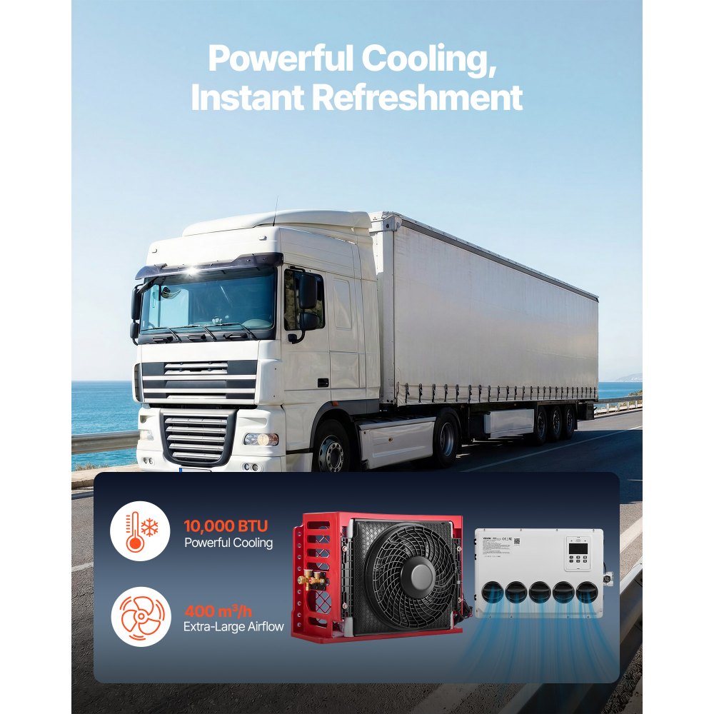 VEVOR Truck Air Conditioner, 12V 10000 BTU Mini Split AC Unit, 400 m³/h Airflow Cab Air Conditioner, Quiet A/C Unit Fast Cooling for Semi Truck, Camper, Construction Vehicle, Crane, Tractor, Excavator