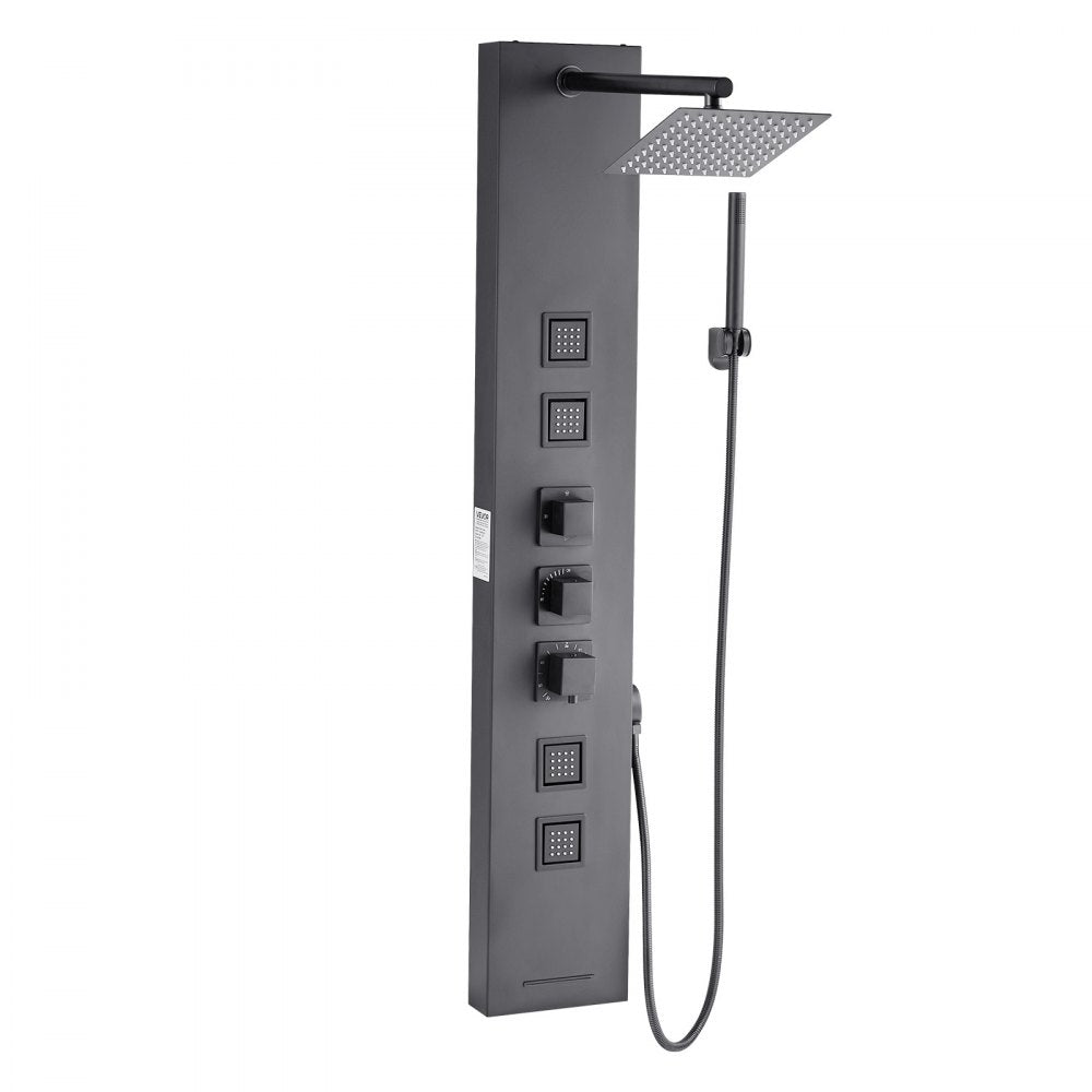 VEVOR Shower Panel Tower System with Rainfall Shower Head, 49 in Brushed Stainless Steel Shower Column, 4-Function Faucet, Wall-Mount Rain Massage System, with 4 Body Jets,  Handheld, and Tub Spout