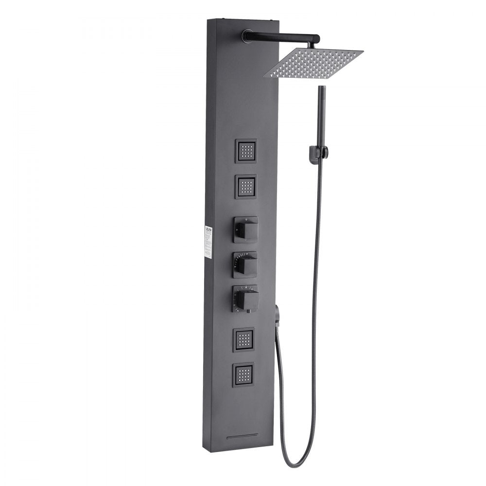 VEVOR Shower Panel Tower System with Rainfall Shower Head, 49 in Brushed Stainless Steel Shower Column, 4-Function Faucet, Wall-Mount Rain Massage System, with 4 Body Jets,  Handheld, and Tub Spout
