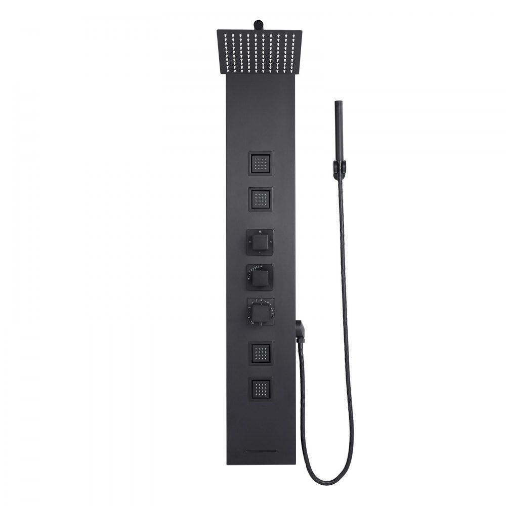 VEVOR Shower Panel Tower System with Rainfall Shower Head, 49 in Brushed Stainless Steel Shower Column, 4-Function Faucet, Wall-Mount Rain Massage System, with 4 Body Jets,  Handheld, and Tub Spout