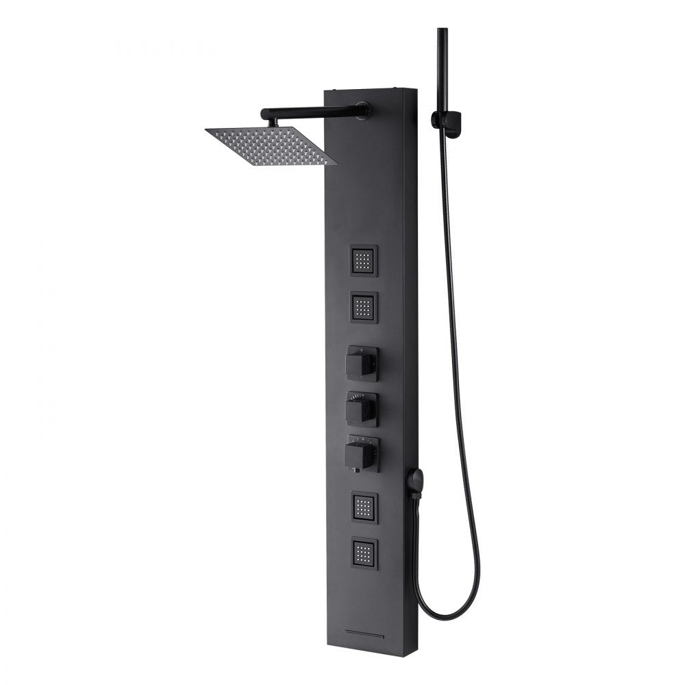 VEVOR Shower Panel Tower System with Rainfall Shower Head, 49 in Brushed Stainless Steel Shower Column, 4-Function Faucet, Wall-Mount Rain Massage System, with 4 Body Jets,  Handheld, and Tub Spout