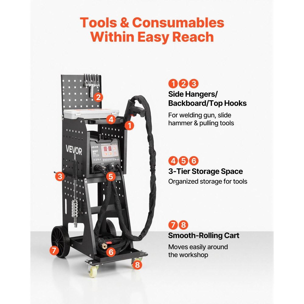 VEVOR Stud Welder Dent Repair Kit & Welding Cart, 3KW Spot Welder with 2 Welding Guns and 7 Modes, 110V Auto Body Spot Welding Dent Repair Machine for Steel Panel Repair