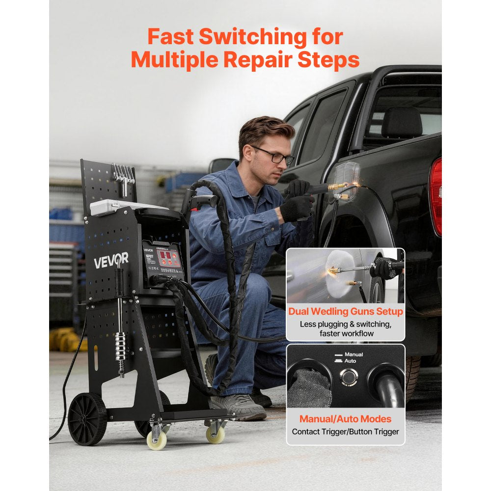 VEVOR Stud Welder Dent Repair Kit & Welding Cart, 3KW Spot Welder with 2 Welding Guns and 7 Modes, 110V Auto Body Spot Welding Dent Repair Machine for Steel Panel Repair