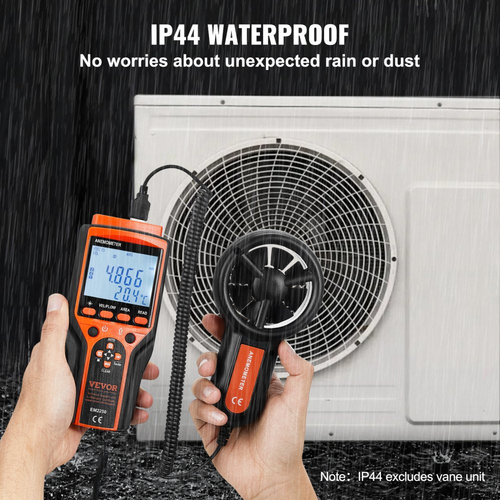 VEVOR Portable Anemometer Split Design, Temp Range 14℉-140℉, LED Screen Digital Air Speed & Temperature Meter, Wind Chill & Velocity Measurement, Ideal for Sailing, Surfing, Flying, HVAC