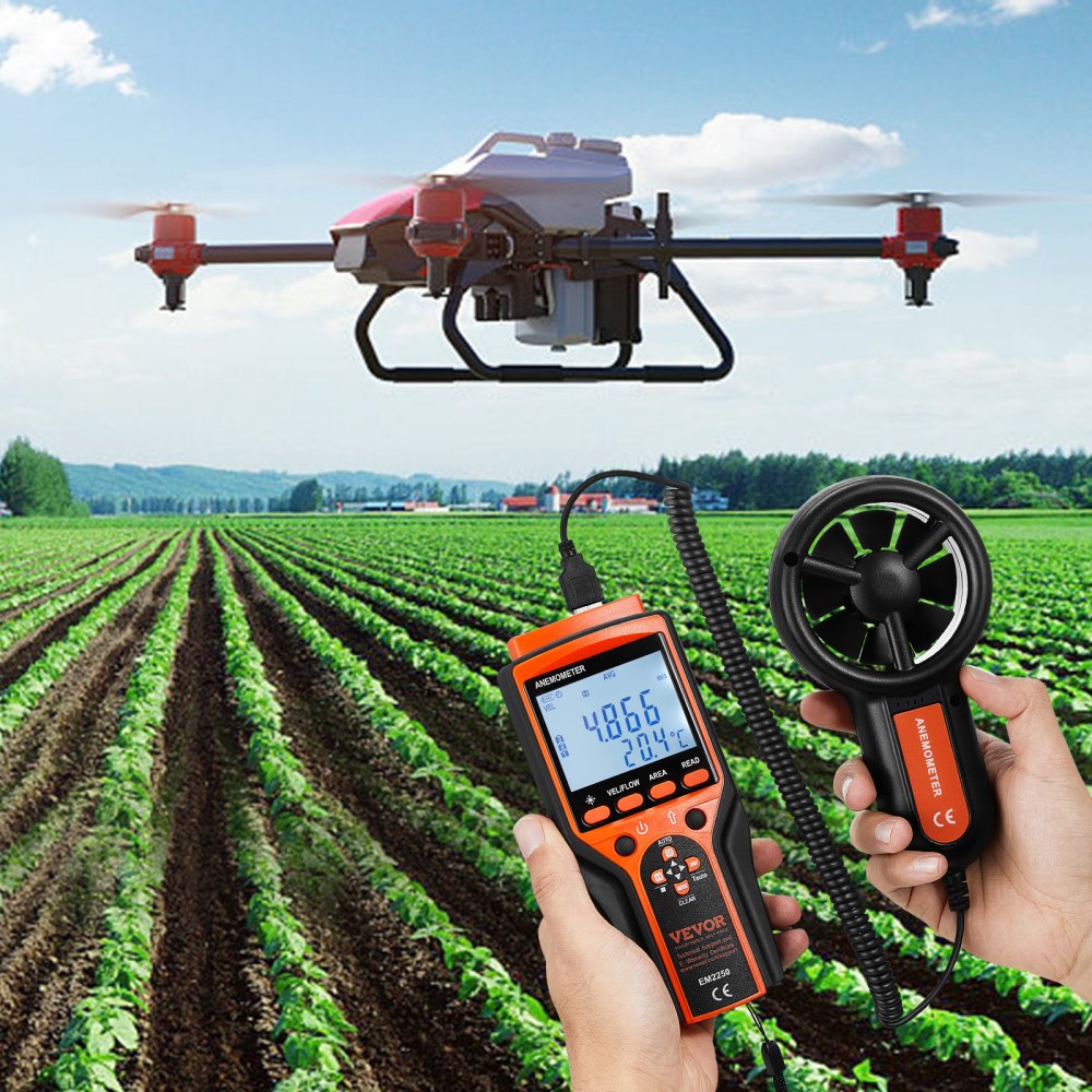 VEVOR Portable Anemometer Split Design, Temp Range 14℉-140℉, LED Screen Digital Air Speed & Temperature Meter, Wind Chill & Velocity Measurement, Ideal for Sailing, Surfing, Flying, HVAC