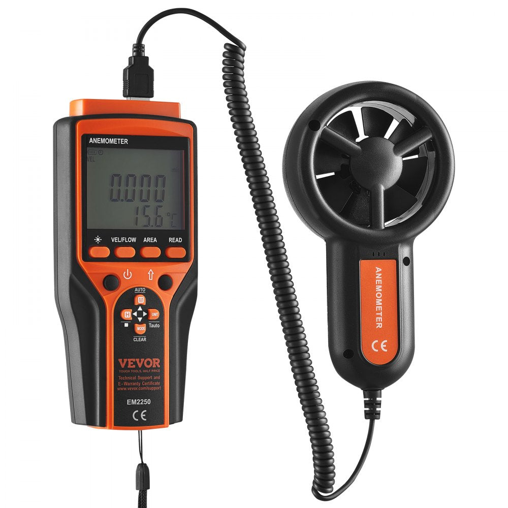 VEVOR Portable Anemometer Split Design, Temp Range 14℉-140℉, LED Screen Digital Air Speed & Temperature Meter, Wind Chill & Velocity Measurement, Ideal for Sailing, Surfing, Flying, HVAC