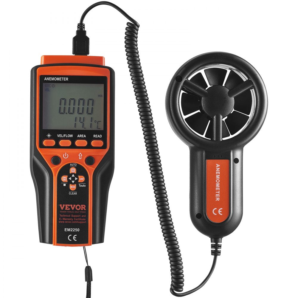 VEVOR Portable Anemometer Split Design, Temp Range 14℉-140℉, LED Screen Digital Air Speed & Temperature Meter, Wind Chill & Velocity Measurement, Ideal for Sailing, Surfing, Flying, HVAC