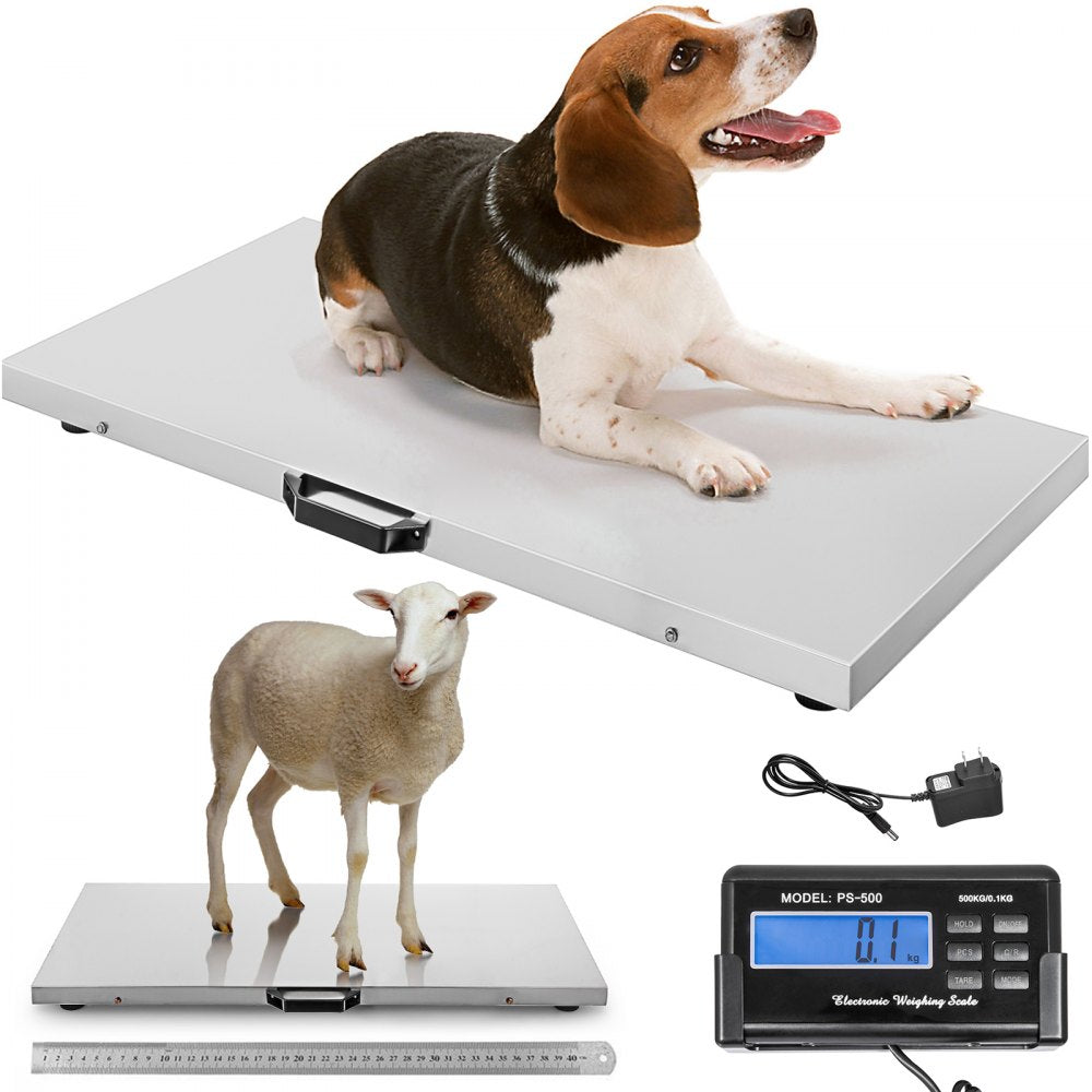 VEVOR Digital Postal Scale, 0.2 lbs Dual Accuracy, 1100 lbs Commercial Weight Scale with Hold/Tare Function & LCD Display, Fit for Packages, Postage, Luggage, Battery and Power Adapter Included