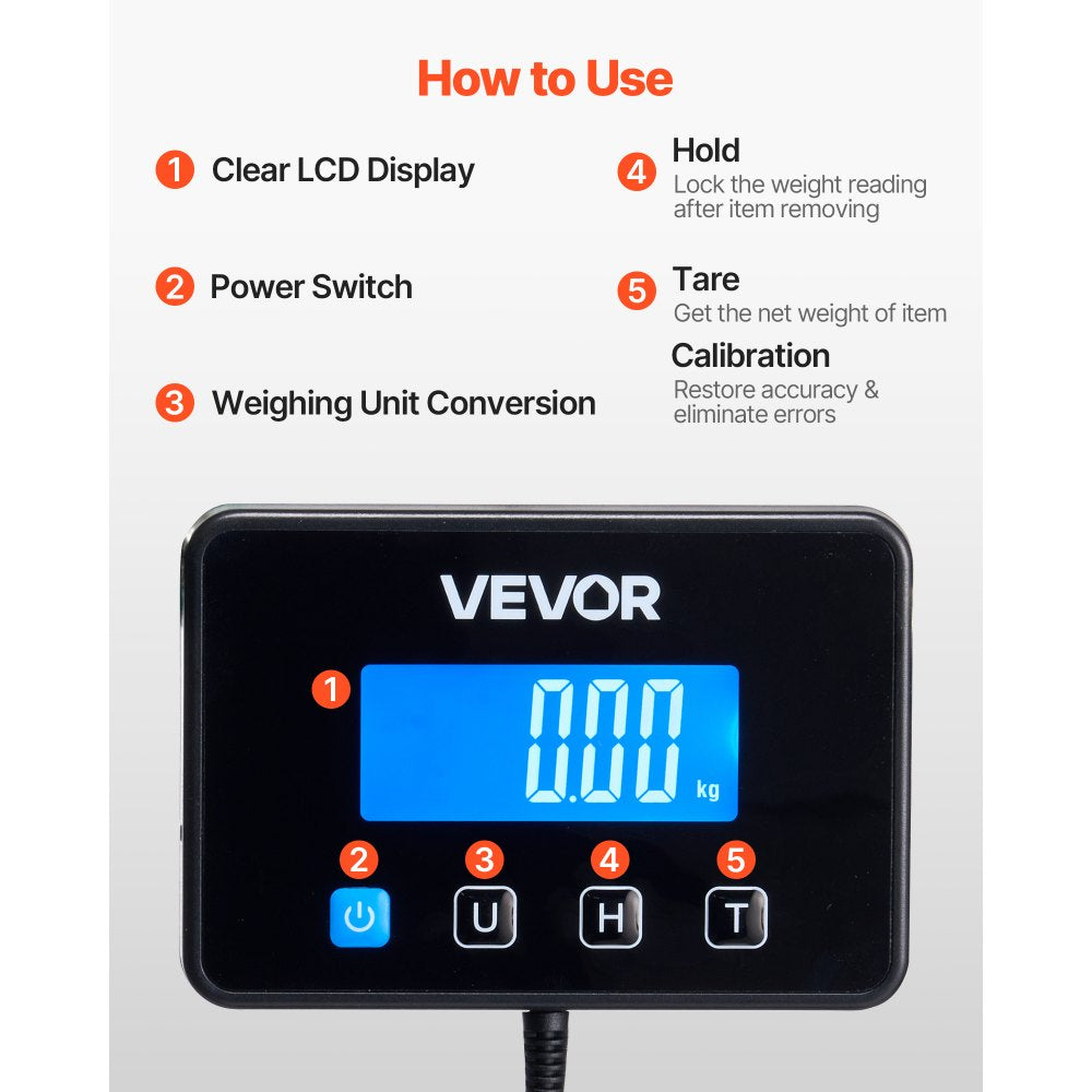 VEVOR Digital Postal Scale, 0.7 oz/3.5 oz Dual Accuracy, 660 lbs Commercial Weight Scale with Hold/Tare Function & LCD Display, Fit for Packages, Postage, Luggage, Battery & Charging Cable Included