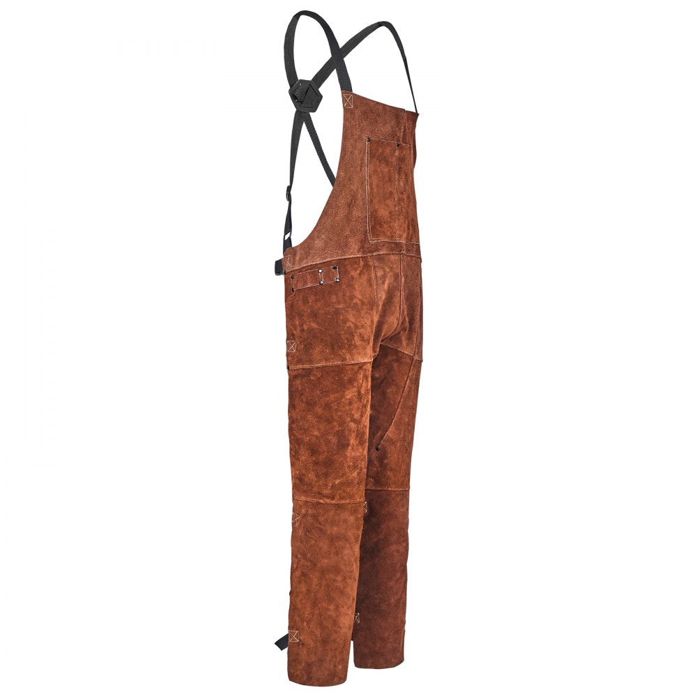 VEVOR Leather Welding Apron Split Leg, Heavy Duty Cowhide Flame Resistant Welding Pants for Men Women, Heat-Resistant Safety Apron with 3 Pockets for Woodworking, Gardening, Blacksmithing, M-Size