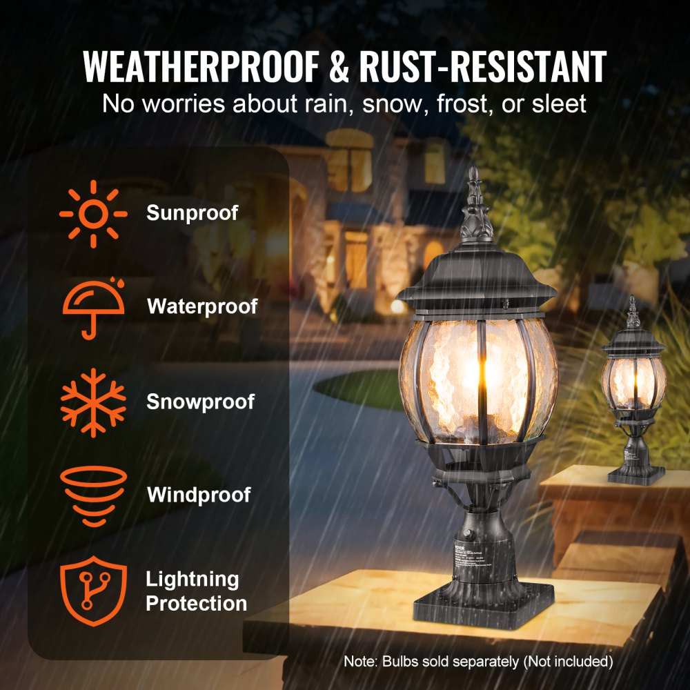 VEVOR 2 Pack Dusk to Dawn Outdoor Post Light, 20.87 in, Waterproof Lamp Post Light Fixtures with 5.5 in Pier Mount Base Glass Shade, Lightning-proof Exterior Pole Column Light for Patio Garden Pathway
