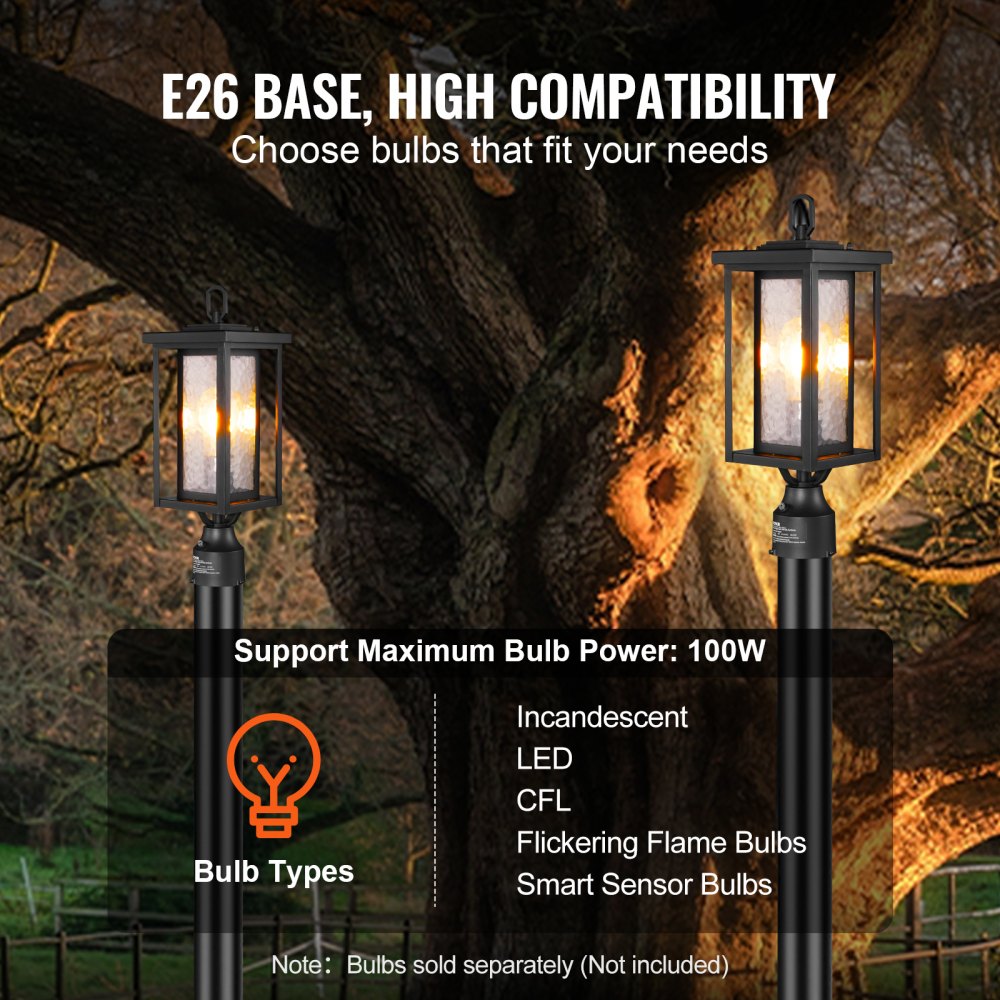 VEVOR 2 Pack Dusk to Dawn Outdoor Post Light, 17.72 in, Waterproof Lamp Post Light Fixtures with 3.5 in Pier Mount Base Glass Shade, Lightning-proof Exterior Pole Column Light for Patio Garden Pathway