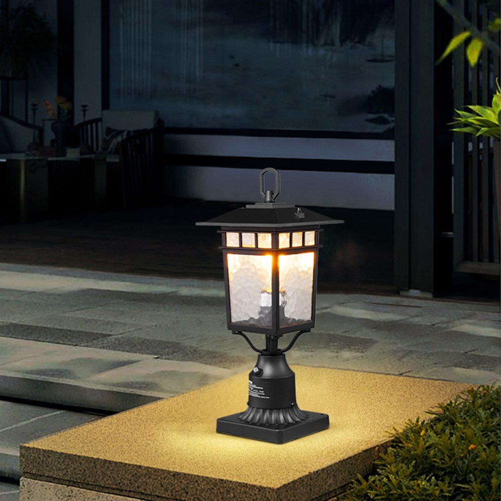 VEVOR 2 Pack Dusk to Dawn Outdoor Post Light, 15.75 in, Waterproof Lamp Post Light Fixtures with 5.5 in Pier Mount Base Glass Shade, Lightning-proof Exterior Pole Column Light for Patio Garden Pathway