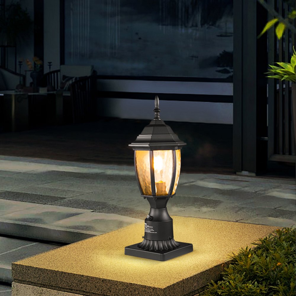 VEVOR Dusk to Dawn Outdoor Post Light, 15.75 in Height, Waterproof Lamp Post Light Fixture with 5.5 in Pier Mount Base Glass Shade, Lightning-proof Exterior Pole Column Light for Patio Garden Pathway