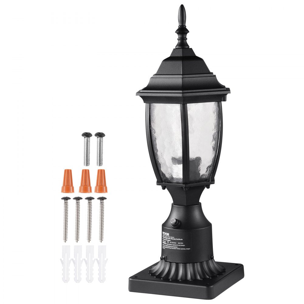 VEVOR Dusk to Dawn Outdoor Post Light, 15.75 in Height, Waterproof Lamp Post Light Fixture with 5.5 in Pier Mount Base Glass Shade, Lightning-proof Exterior Pole Column Light for Patio Garden Pathway