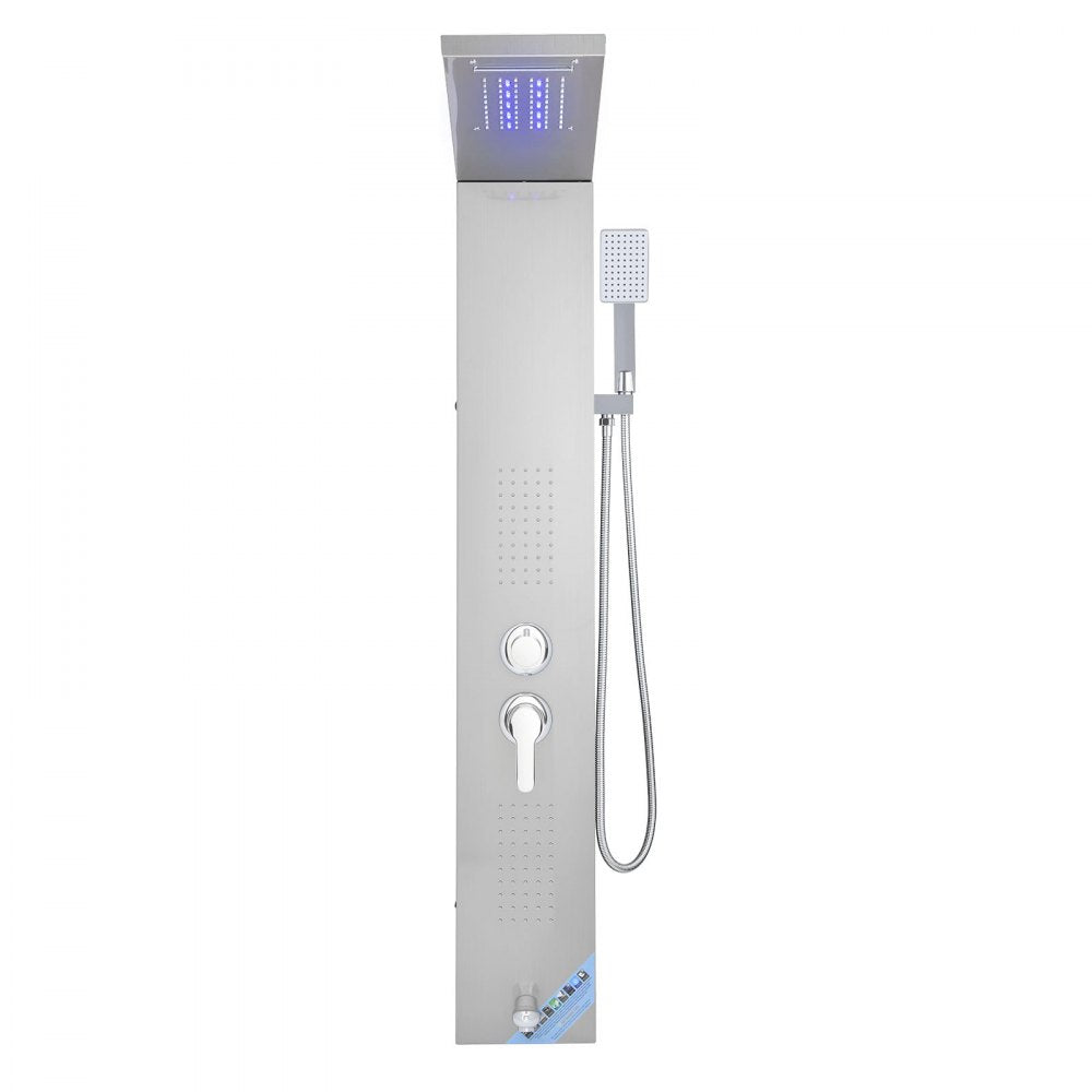 VEVOR Shower Panel Tower System with Rainfall Waterfall Shower Head, LED, 53 in Brushed Stainless Steel Shower Column, 5-Function Faucet, Wall-Mount Rain Massage System, with Handheld, Tub Spout