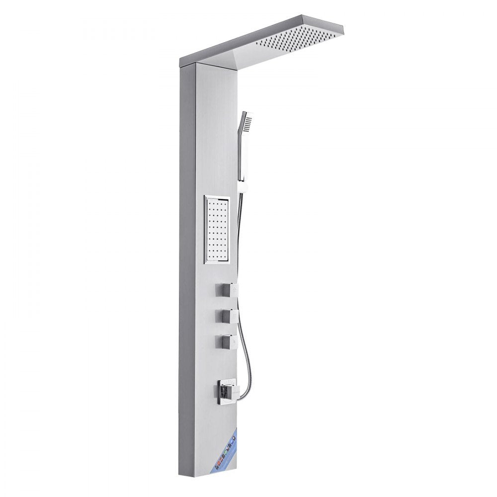 VEVOR Shower Panel Tower System with Rainfall Shower Head, 53 in Brushed Stainless Steel Shower Column, 3-Function Faucet, High Pressure Wall-Mount Rain Massage System, with Large Body Jet, Handheld