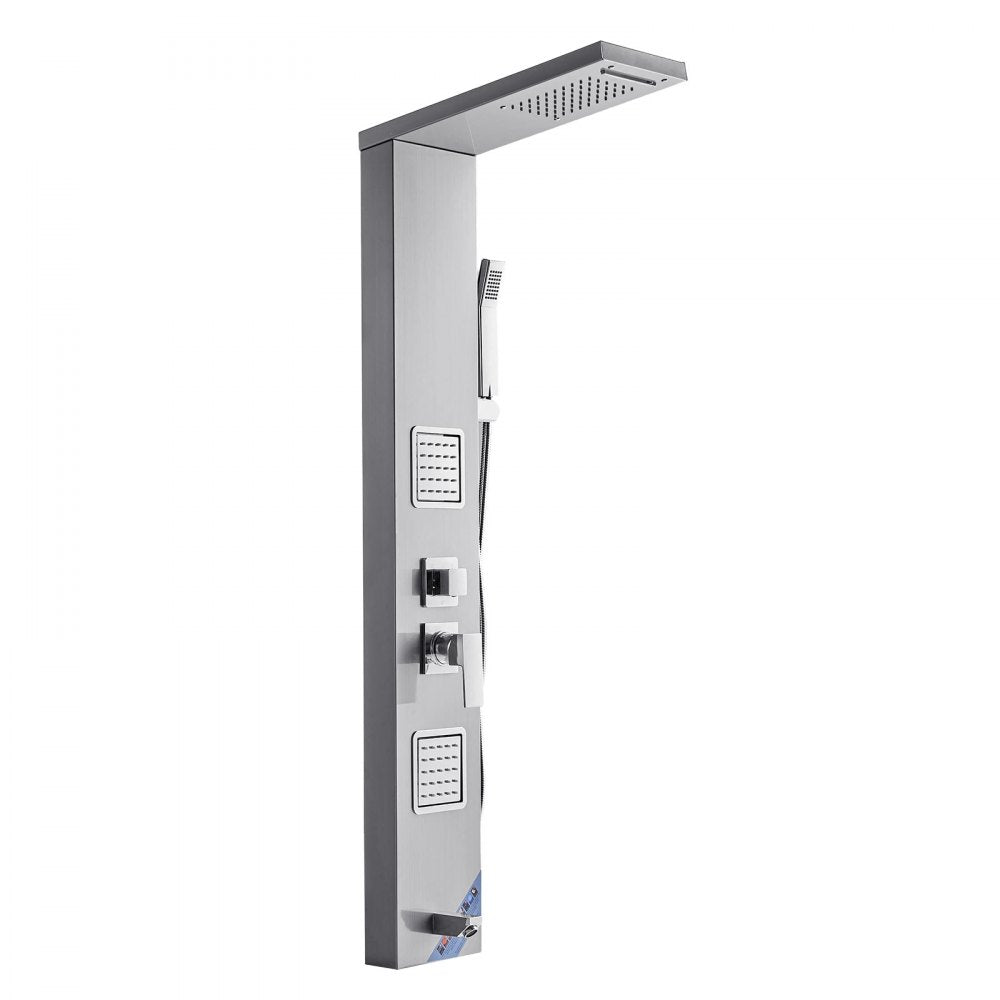 VEVOR Shower Panel Tower System with Rainfall Waterfall Shower Head, 53 in Brushed Stainless Steel Shower Column, 5-Function Faucet, Wall-Mount Rain Massage System with 2 Body Jet, Handheld, Tub Spout