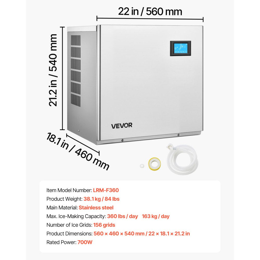 VEVOR Commercial Ice Maker Machine - Head, 360 Lbs/Day Stainless Steel Ice Machine with Self-Cleaning, 156 PCS Ice Tray, Adjustable Thickness, Ideal for Restaurant Bar Cafe Hotel - Head Only