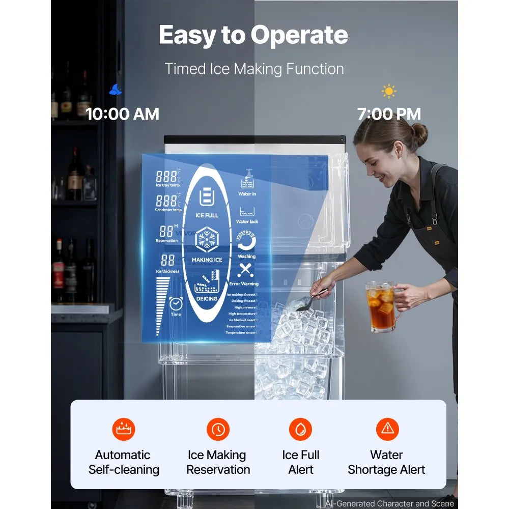 VEVOR Commercial Ice Maker Machine 690 Lbs/24H Stainless Steel Head Only, for Restaurant Bar Cafe, Ice Ready in 15 Mins, with Self-Cleaning, 270 pcs Ice Tray, Adjustable Thickness, AC220-240V 60Hz