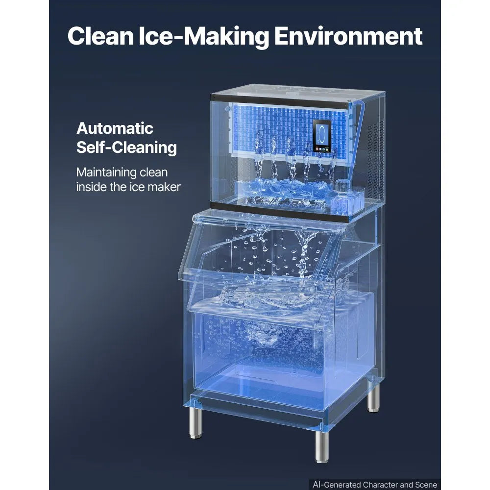 VEVOR Commercial Ice Maker Machine 690 Lbs/24H Stainless Steel Head Only, for Restaurant Bar Cafe, Ice Ready in 15 Mins, with Self-Cleaning, 270 pcs Ice Tray, Adjustable Thickness, AC220-240V 60Hz