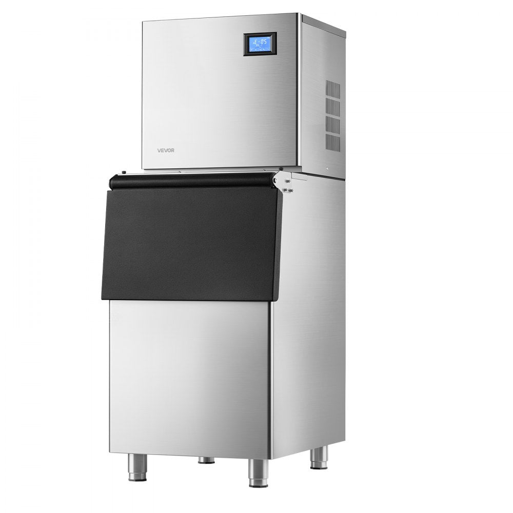 VEVOR Commercial Ice Maker Machine 370 Lbs/24H Ice-Making Stainless Steel, for Bar Cafe Restaurant Business, Ice Ready in 15 Mins, Freestanding with 250 Lbs Ice Storage Bin and Auto Self-Cleaning