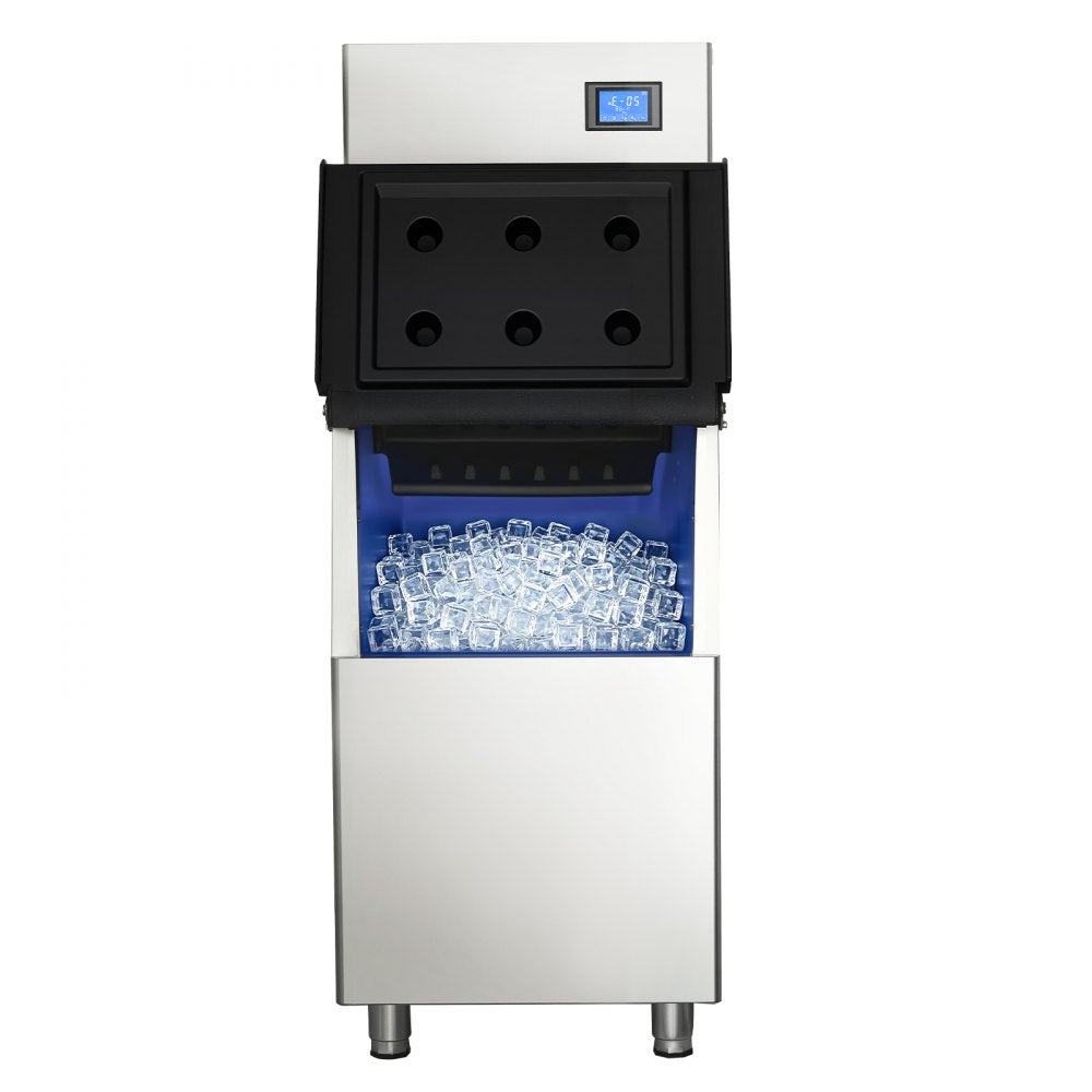 VEVOR Commercial Ice Maker Machine 370 Lbs/24H Ice-Making Stainless Steel, for Bar Cafe Restaurant Business, Ice Ready in 15 Mins, Freestanding with 250 Lbs Ice Storage Bin and Auto Self-Cleaning