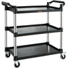 VEVOR Utility Service Cart, 3 Shelf Heavy Duty 220LBS Food Service Cart, Rolling Utility Cart with Lockable Wheels, 40" x 19.3" x 38.6" Plastic Utility Cart for Kitchen Office Restaurant Home, Black