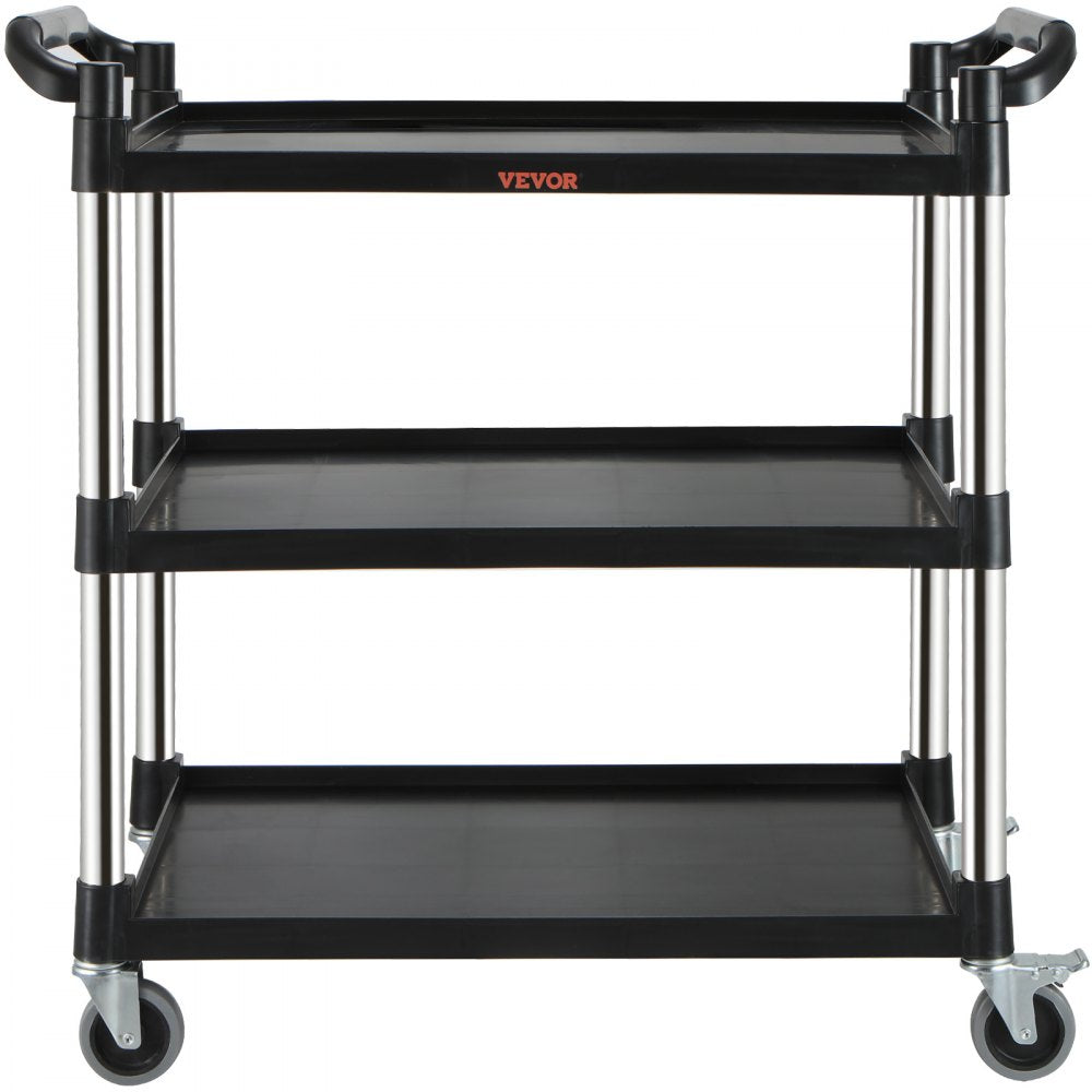 VEVOR Utility Service Cart, 3 Shelf Heavy Duty 220LBS Food Service Cart, Rolling Utility Cart with Lockable Wheels, 40" x 19.3" x 38.6" Plastic Utility Cart for Kitchen Office Restaurant Home, Black