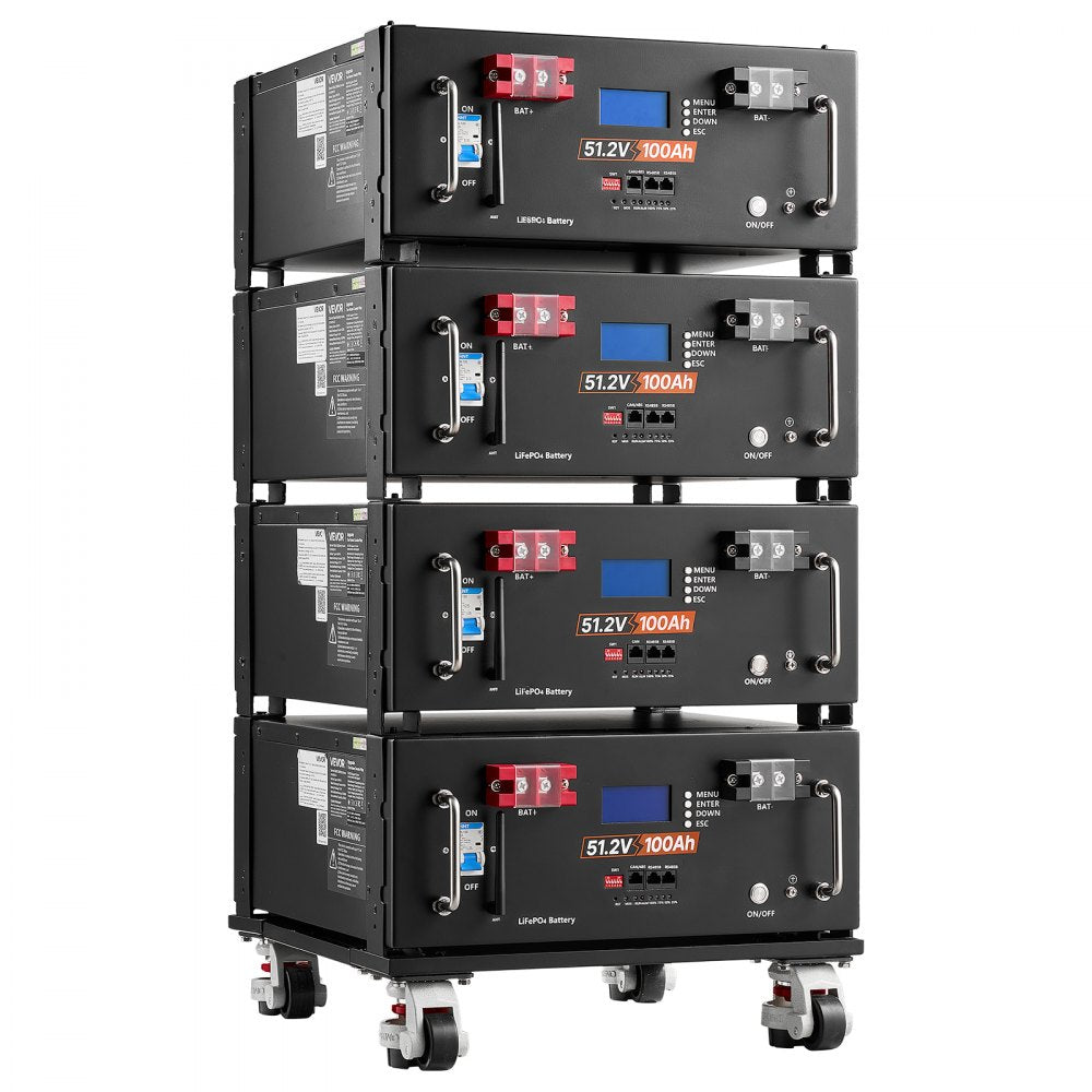 VEVOR 48V 100Ah LiFePO4 Lithium Battery, Built-in 100A BMS, 51.2V Server Rack LiFePO4 Battery with Bluetooth & Display, 5120Wh Capacity, 6000 Cycles, for Solar Energy Storage Home Backup Power, 4 Pack