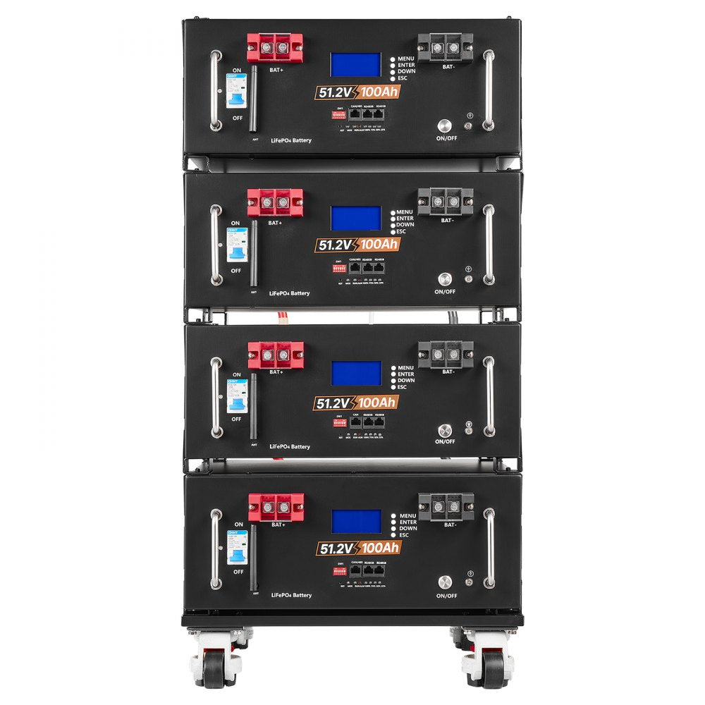 VEVOR 48V 100Ah LiFePO4 Lithium Battery, Built-in 100A BMS, 51.2V Server Rack LiFePO4 Battery with Bluetooth & Display, 5120Wh Capacity, 6000 Cycles, for Solar Energy Storage Home Backup Power, 4 Pack