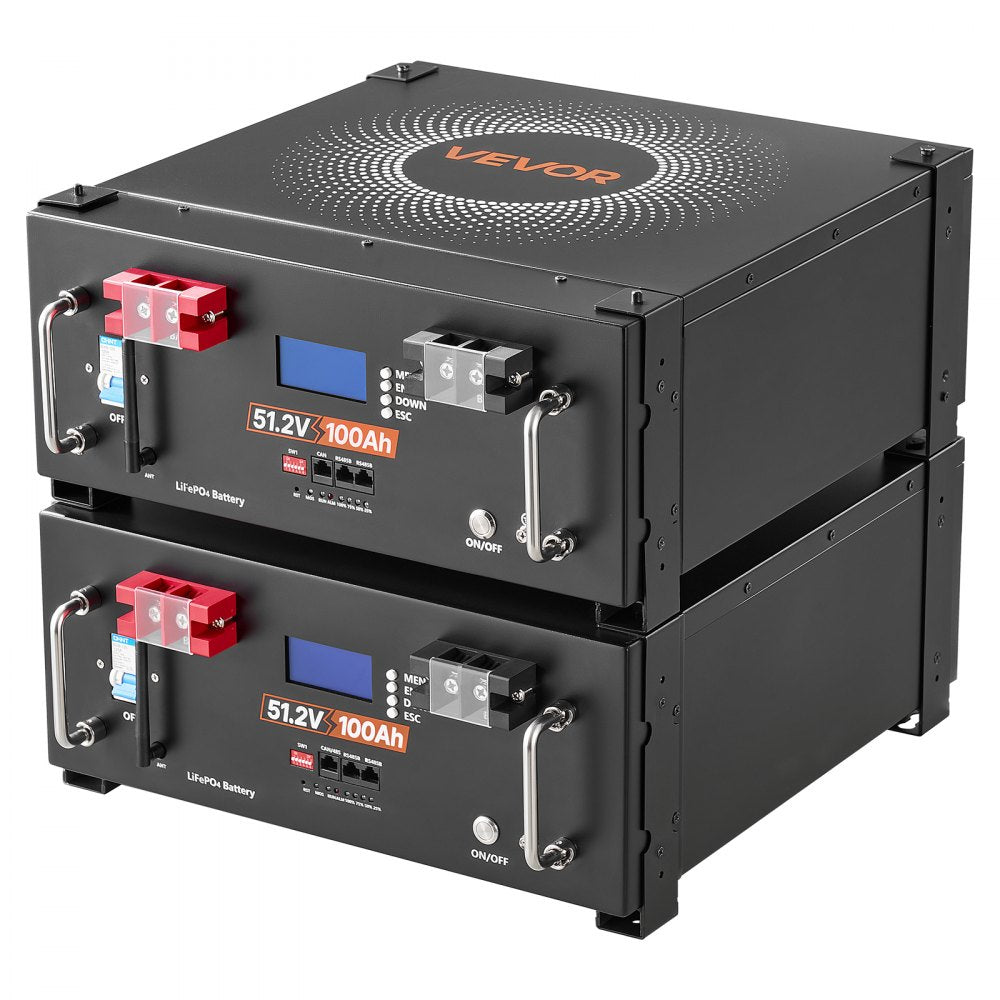 VEVOR 48V 100Ah LiFePO4 Lithium Battery, Built-in 100A BMS, 51.2V Server Rack LiFePO4 Battery with Bluetooth & Display, 5120Wh Capacity, 6000 Cycles, for Solar Energy Storage Home Backup Power, 2 Pack