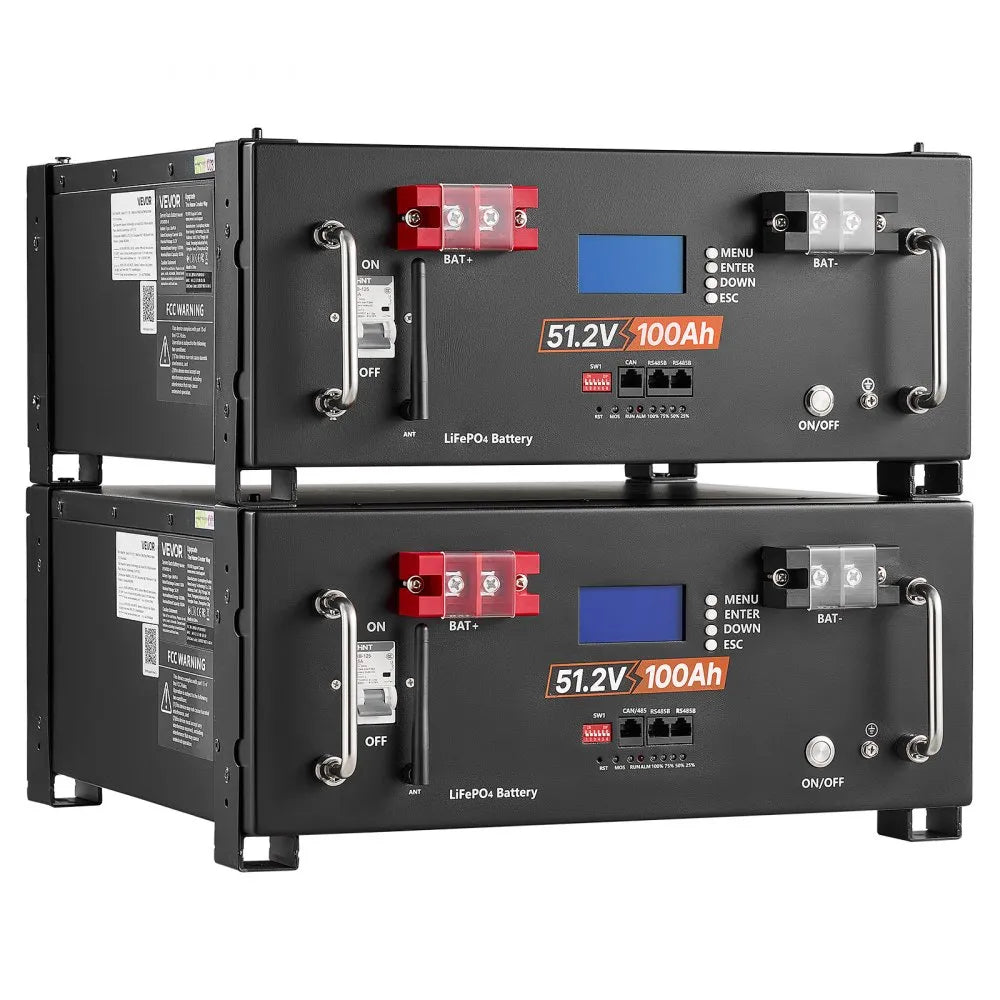 VEVOR 48V 100Ah LiFePO4 Lithium Battery, Built-in 100A BMS, 51.2V Server Rack LiFePO4 Battery with Bluetooth & Display, 5120Wh Capacity, 6000 Cycles, for Solar Energy Storage Home Backup Power, 2 Pack
