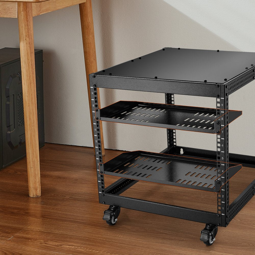 VEVOR 2PCS 1U Server Rack Shelf, 10"/254 mm Depth, 50 lbs Max Load Capacity Vented Cantilever or Wall Mount Rack Mount Shelf with Tray, Good Air Circulation for 19" Network Cabinet or Equipment Rack