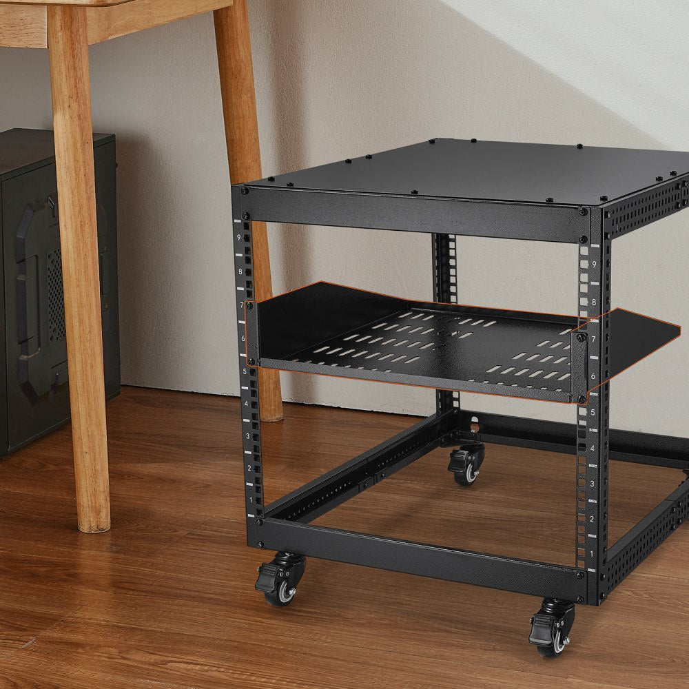 VEVOR 2U Server Rack Shelf, 16"/406mm Depth, 50lbs Max Load Capacity Vented Cantilever or Wall Mount Rack Mount Shelf with Tray, Good Air Circulation for 19"/482.6mm Network Cabinet or Equipment Rack
