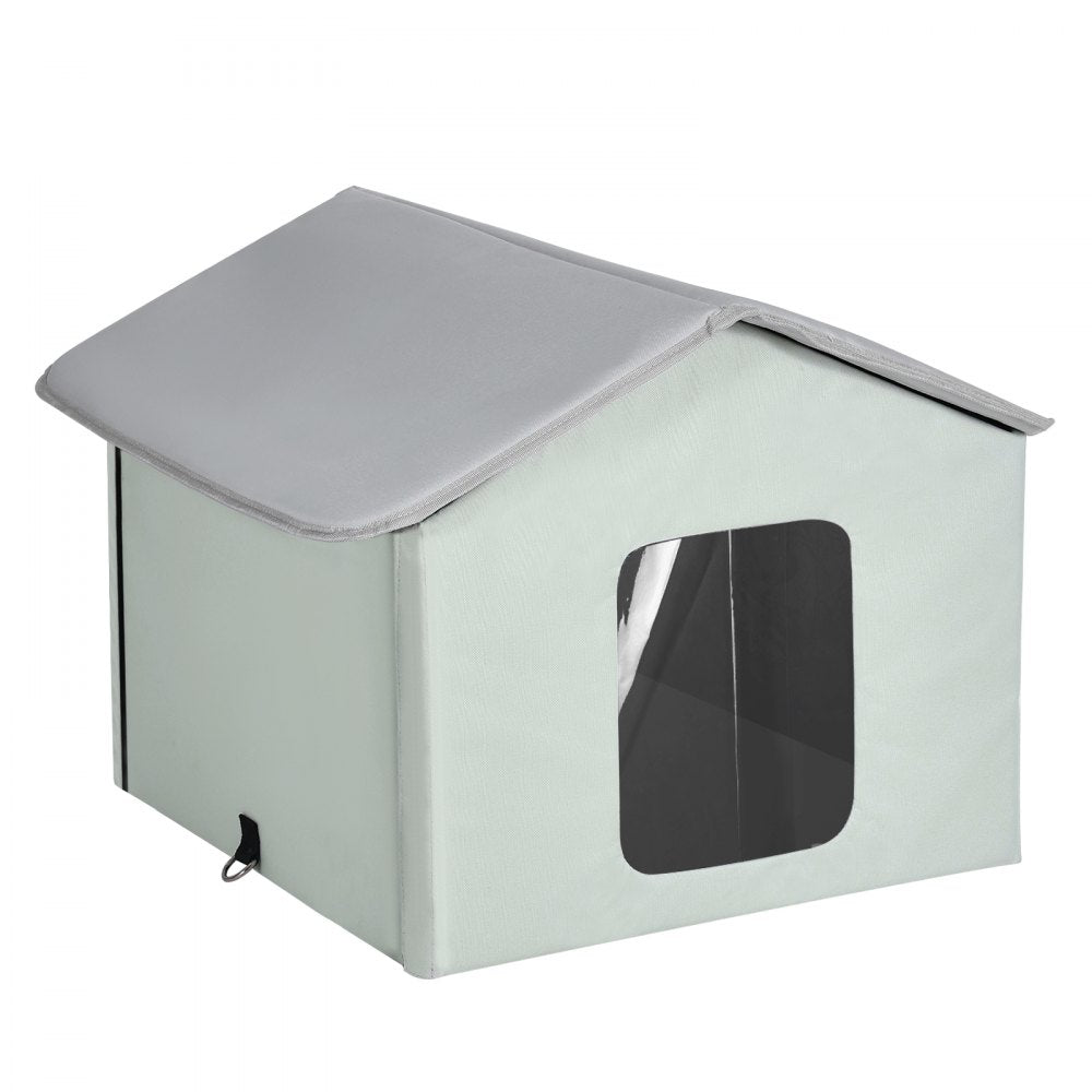 VEVOR Heated Cat House, Outdoor Kitty Shelter with Adjustable Temperature and Timer, 600D Oxford Cloth Foldable Cat Shelter with Heated Pad  for Winter to Stay Warm and Cozy, Green (Middle)