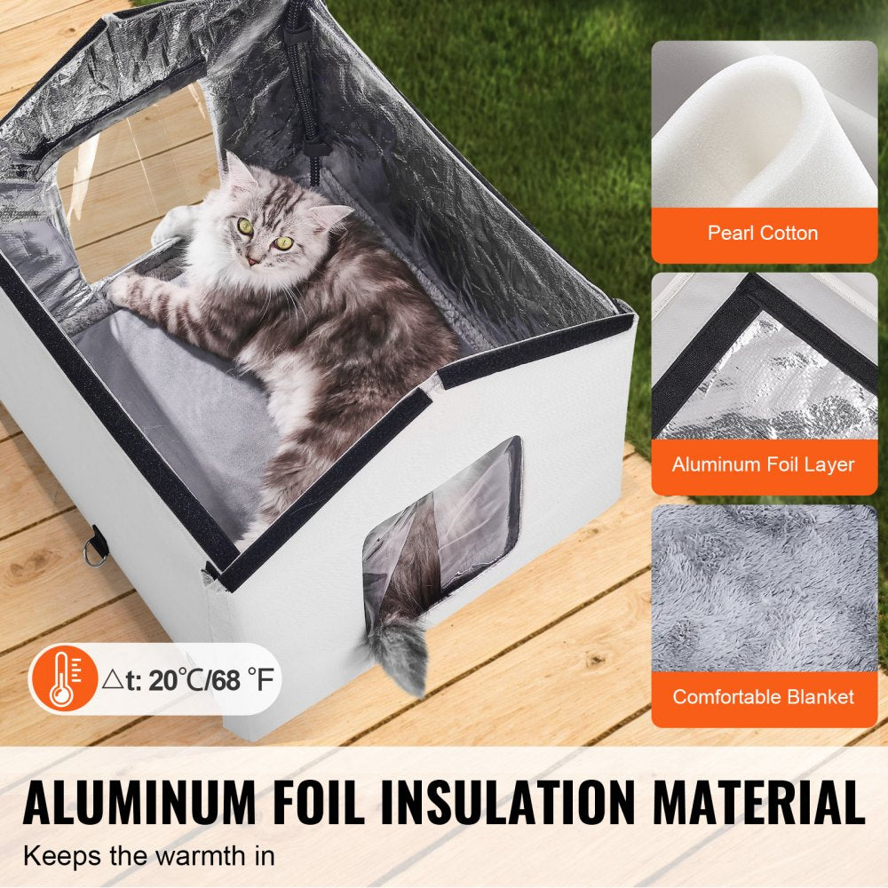 VEVOR Heated Cat House, Outdoor Kitty Shelter with Timer, 600D Oxford Cloth Foldable Cat Shelter with Heated Pad  for Winter to Stay Warm and Cozy, Gray (Middle)