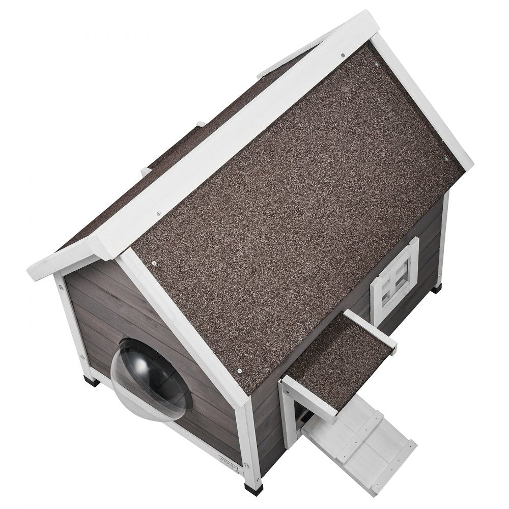 VEVOR Outdoor Cat House Weatherproof, Feral Cat Shelter for Multiple Cats, Outdoor Wooden Cat House with Large Side Door, PVC Door Flaps, Open Roof, Clear Window, 22"L x 30"W x 26"H