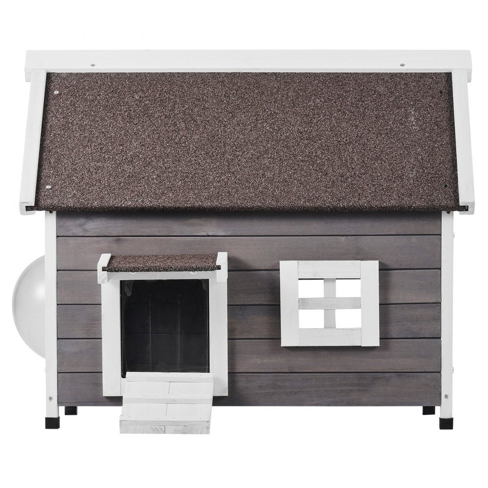 VEVOR Outdoor Cat House Weatherproof, Feral Cat Shelter for Multiple Cats, Outdoor Wooden Cat House with Large Side Door, PVC Door Flaps, Open Roof, Clear Window, 22"L x 30"W x 26"H