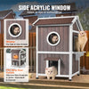 VEVOR Outdoor Cat House Weatherproof, Feral Cat Shelter for Multiple Cats, 2-story Large Outdoor Wooden Cat House with Doors, PVC Door Flaps, A Clear Window, 23"L x 26"W x 36"H